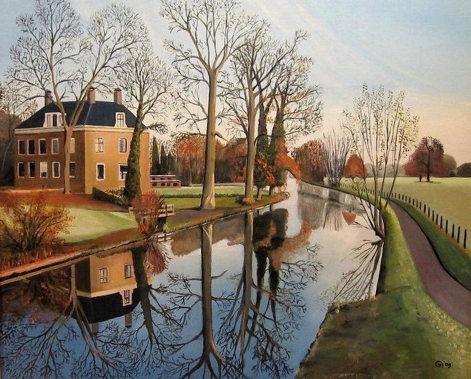Holland, Rhijnauwen. Peter Boonstra Olieverf Schilderij, 2008 50x60cm Kunstschilder, Almere